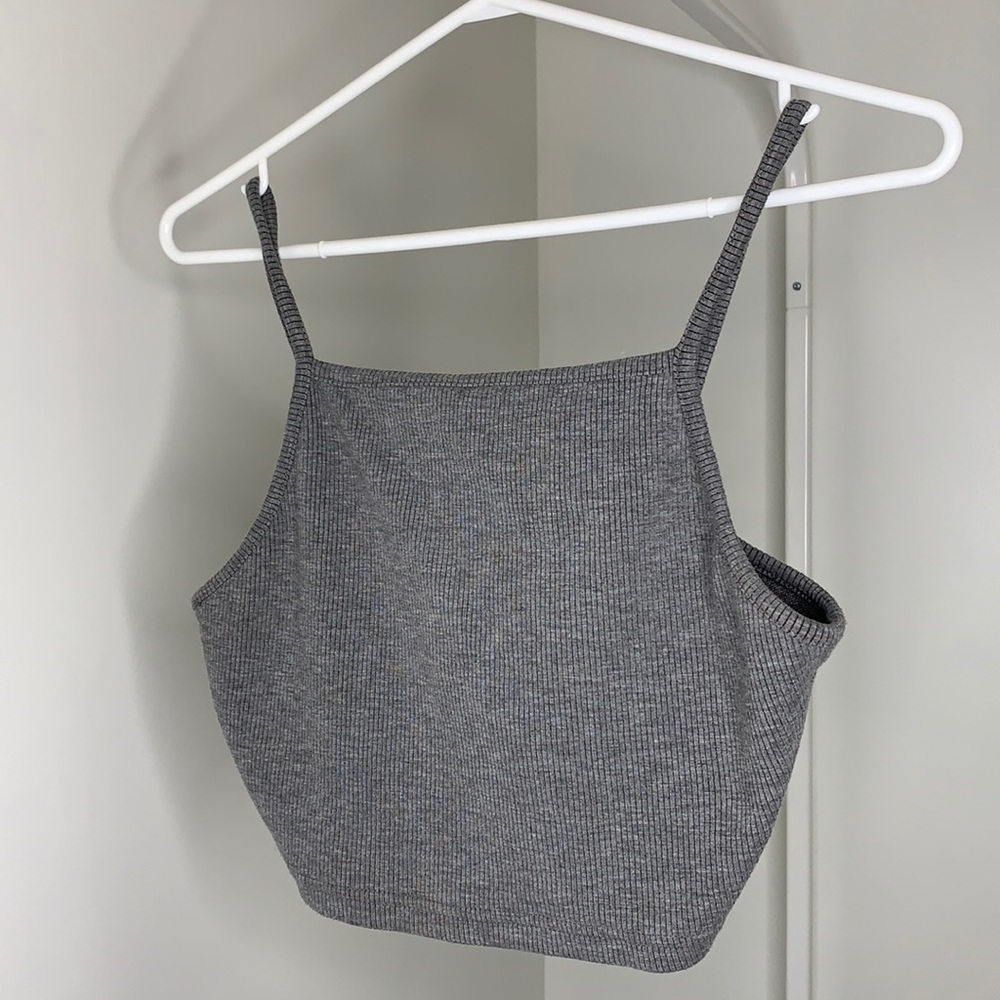 Topshop Grey Ribbed Crop Tank Top